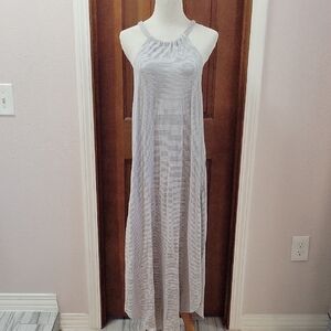 India Boutique Gray and White Striped Maxi Dress